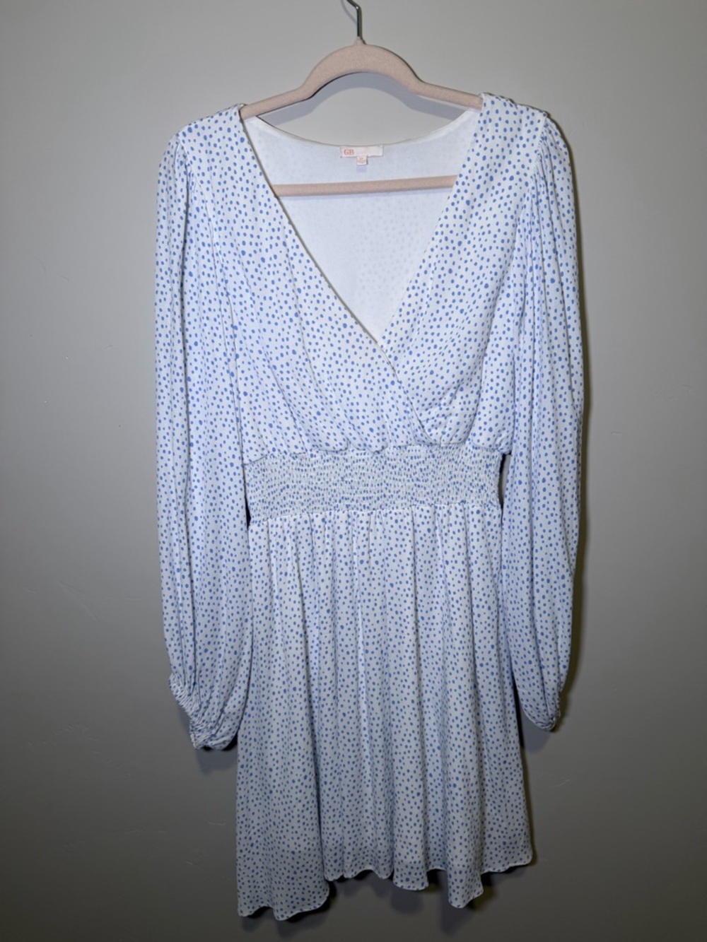 Gianni Bini Light Blue Dot Print Long Sleeve Wrap Dress